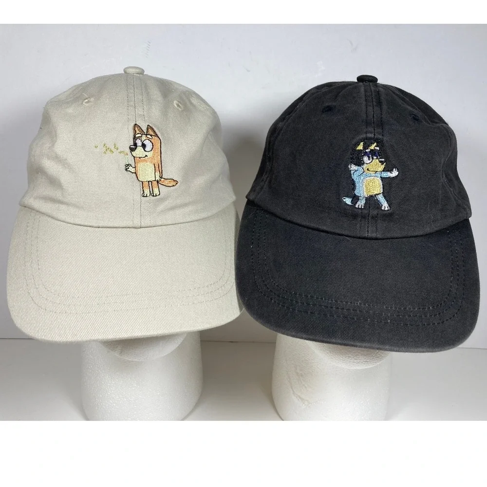 Bluey and Bingo Kids Baseball Caps Set of 2 Black Tan Adjustable Cotton Hats